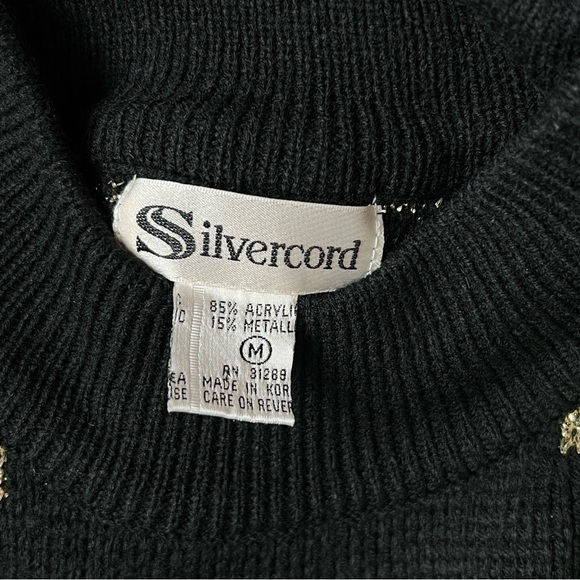 VINTAGE 80s Art Deco Gold Geometric Knit Sweater Mockneck Oversized Pullover M - Picture 4 of 5